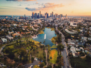 Downtown Los Angeles Skyline View from Echo Lake Park